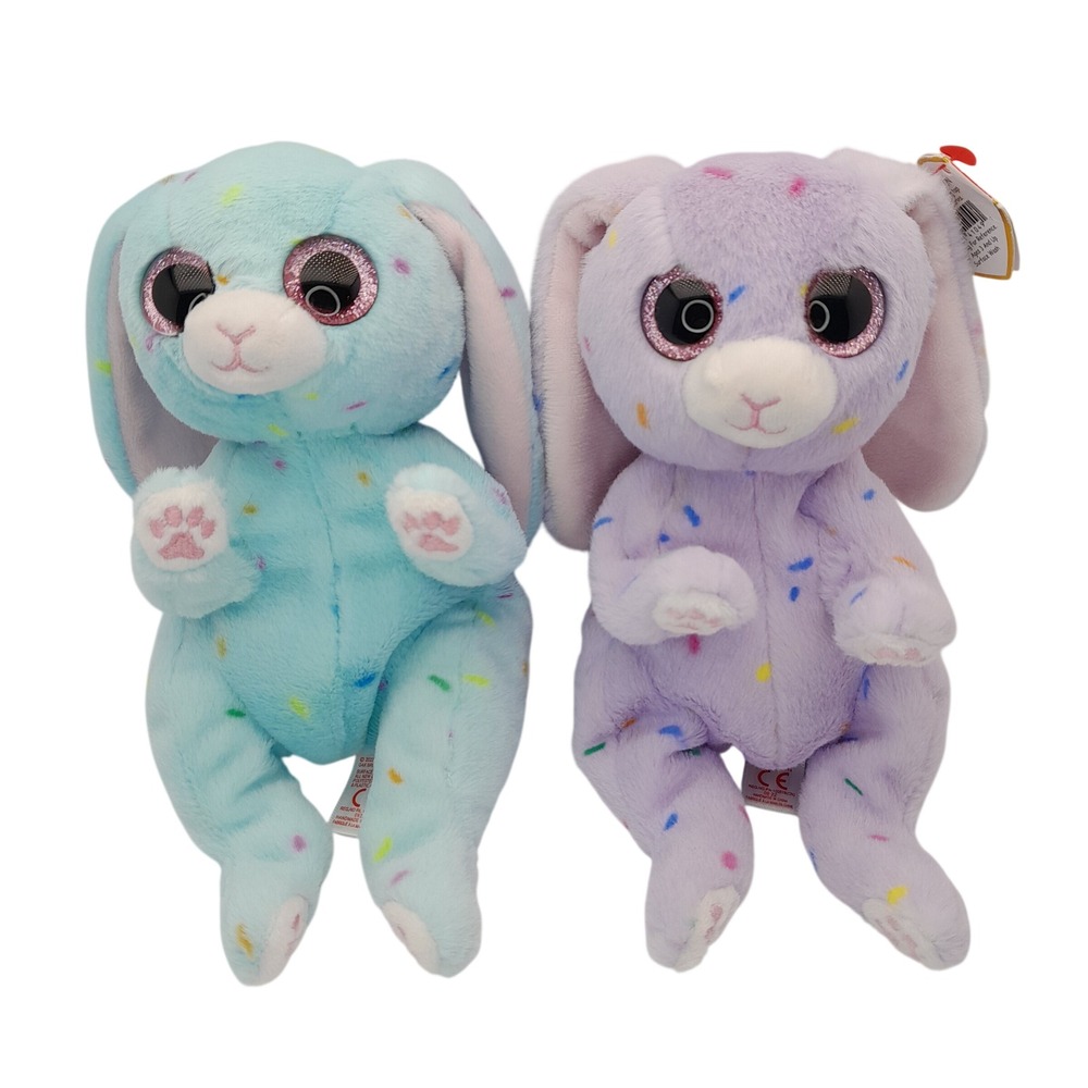 Ty Beanie Bellies Bunny Plush Set Bluford Hyacinth Purple Sprinkle Easter Rabbit